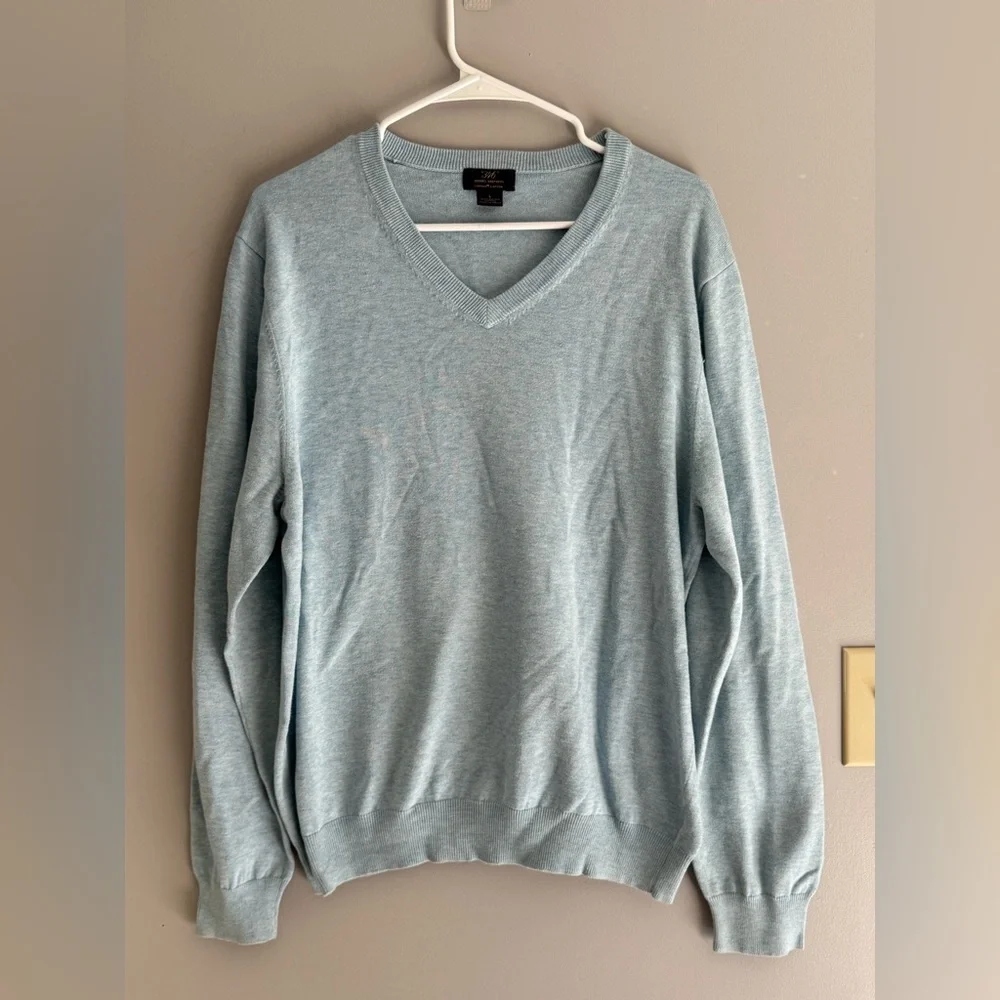 Brooks Brothers Men’s Supima Cotton V Neck Sweater SZ L Light Blue Preppy Pastel
